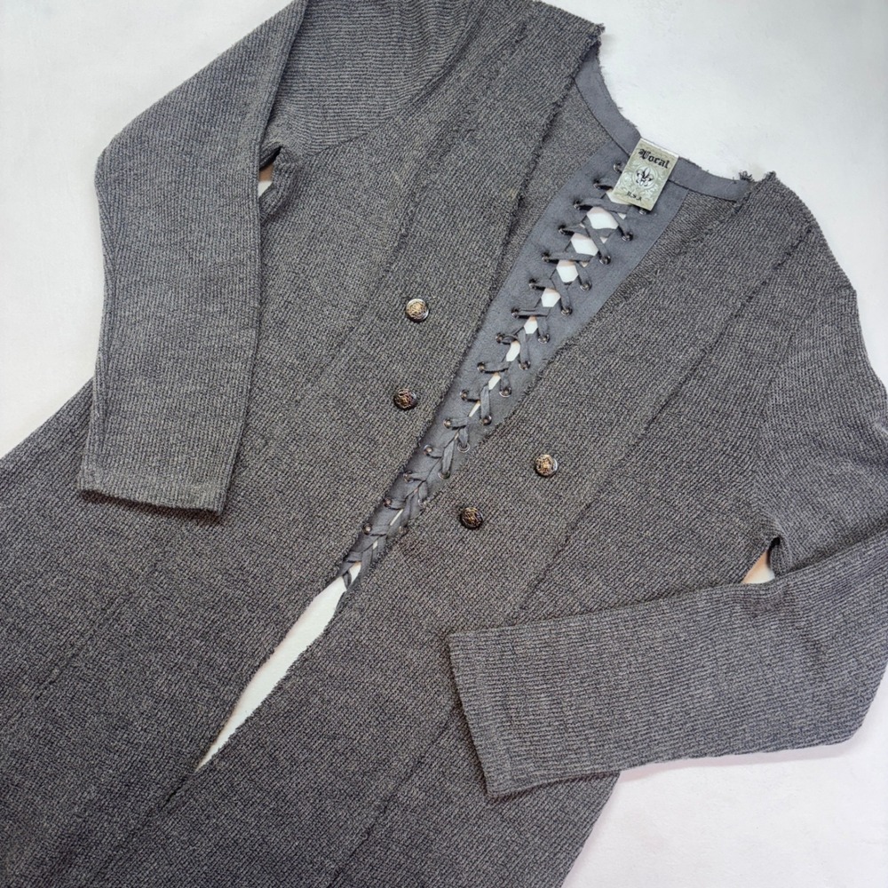 Vocal USA Women's Gray Lace Up Back Knit Cardigan Duster‎ Sweater X-Large